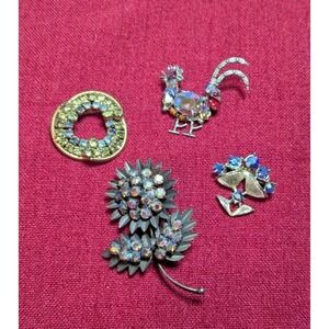 Vintage Lot Of Mid Century Brooches Pins Rhinestone Unbranded